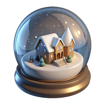 magnificent artistic Winter Village Snow Globe 3D Render high quality png