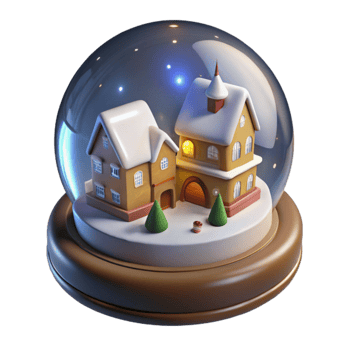magnificent abstract Winter Village Snow Globe 3D Render authentic png
