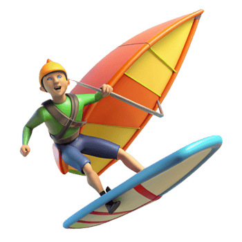 serene traditional 3D Cartoon Windsurfer Illustration exclusive png