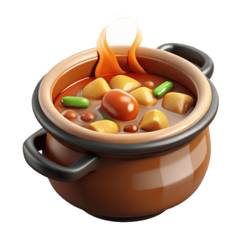 impressive rustic 3D Render of Steaming Vegetable Stew in Pot original png