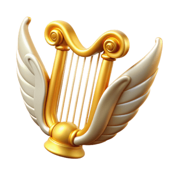 impressive traditional Golden Lyre with Wings 3D Illustration premium png