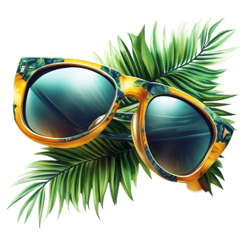 Round Sunglasses with Palm Leaves and Tropical Style png