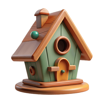 beautiful minimalist Cartoon Wooden Birdhouse 3D Render original png