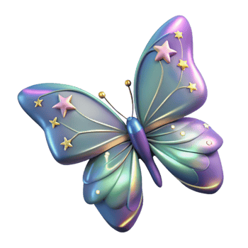 serene creative 3D Iridescent Butterfly with Stars Illustration high resolution png