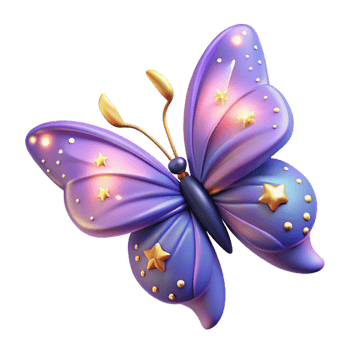 extraordinary modern 3D Purple Butterfly with Golden Stars detailed png