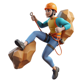 vibrant modern 3D Illustration Climber Scaling Rocks high resolution png