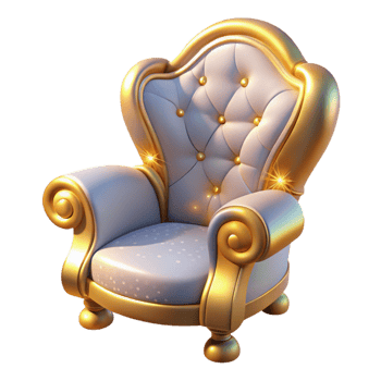 serene vintage Elegant Gold and White 3D Throne Chair detailed png