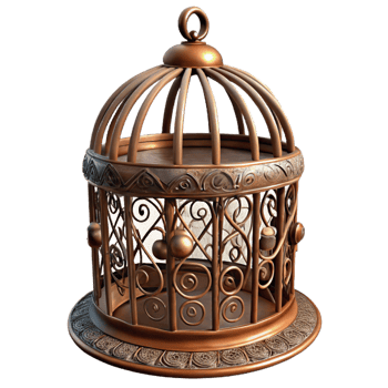 vibrant vintage Ornate Copper Birdcage 3D Render authentic png
