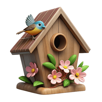 stunning creative 3D Birdhouse Illustration Spring Flowers Cartoon Bird high quality png
