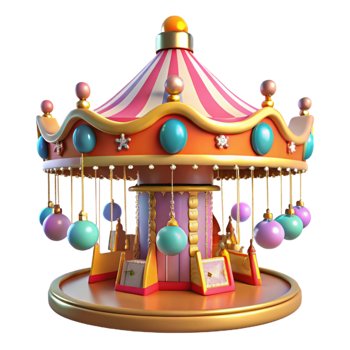 dramatic creative Whimsical 3D Render of a Festive Carousel detailed png