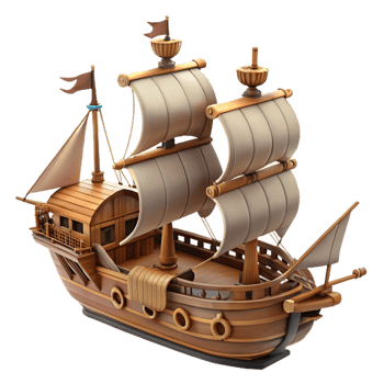 dramatic traditional 3D Model of a Wooden Sailing Ship high quality png