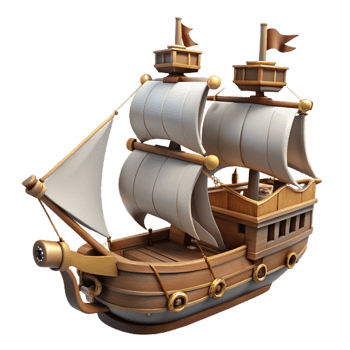 serene minimalist 3D Model Wooden Sailing Ship Illustration exclusive png