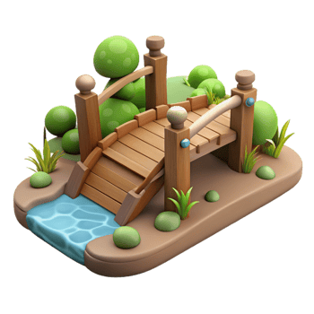 beautiful traditional 3D Cartoon Wooden Bridge Illustration high resolution png