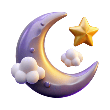 dramatic creative Crescent Moon, Star, Clouds 3D Render professional png