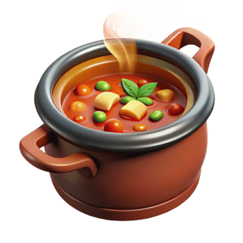 impressive classic Steaming Vegetable Soup in Clay Pot 3D Illustration authentic png