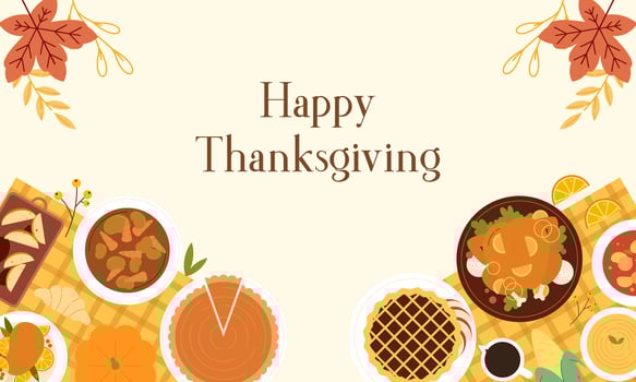 Traditional Thanksgiving Dinner Table Flat Lay Flat Design. Thanksgiving Eating Cuisine Dishes View from Above Illustration vector