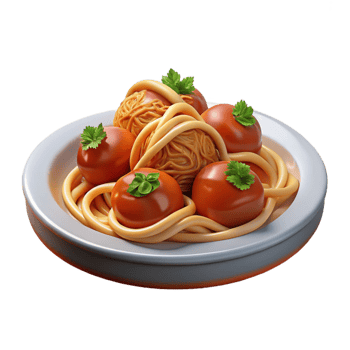 serene abstract 3D Render of Spaghetti and Meatballs exclusive png