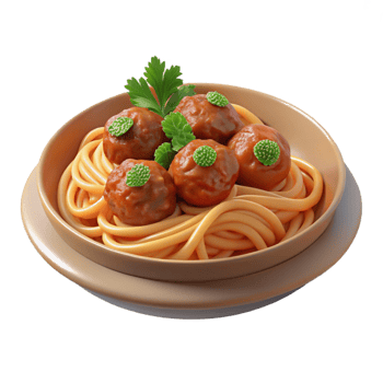 wonderful minimalist 3D Render of Spaghetti with Meatballs premium png