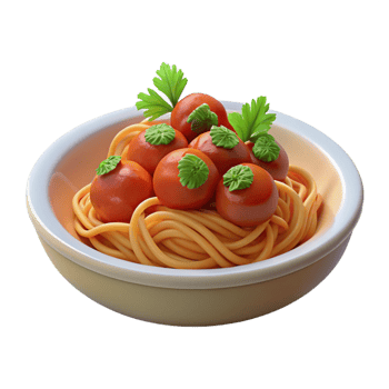 magnificent creative 3D Illustration of Spaghetti with Meatballs high resolution png