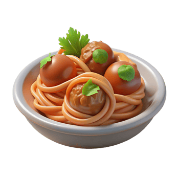impressive creative 3D Illustration of Spaghetti and Meatballs 4K png