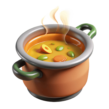 stunning traditional 3D Render of Steaming Vegetable Soup in Pot authentic png
