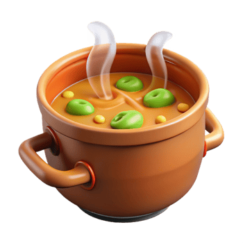 beautiful creative Steaming Pot of Soup 3D Render authentic png