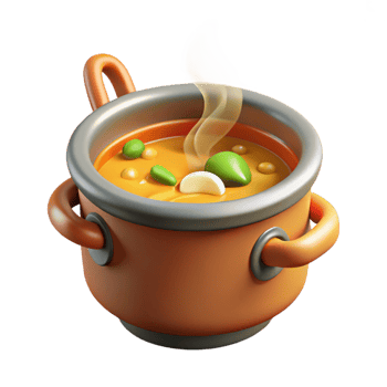 vibrant vintage 3D Render Steaming Vegetable Soup in Pot 4K png