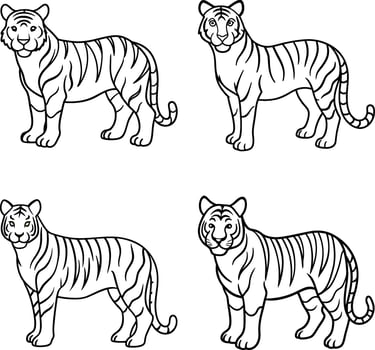 Wild Animal Tigers Coloring Pages for Kids vector