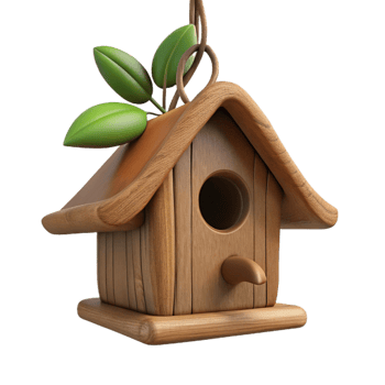 vibrant creative 3D Render Wooden Birdhouse with Leaves premium png