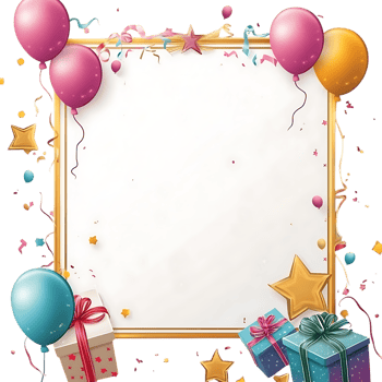 Birthday frame with balloons and gifts on a black background png