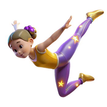 vibrant abstract 3D Cartoon Girl Gymnastics Illustration authentic png