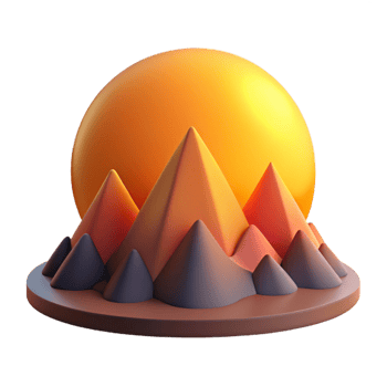 beautiful traditional 3D Render Sunset Mountains Illustration premium png