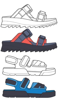 Bundling set of Sandal illustration on white background . Summer shoe of sandal cartoon. Isolated cartoon summer footwear. vector