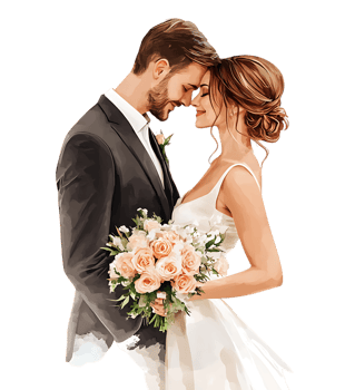 A wedding couple in a black and white drawing png