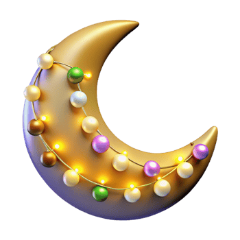 magnificent vintage Golden Crescent Moon 3D Render high resolution png