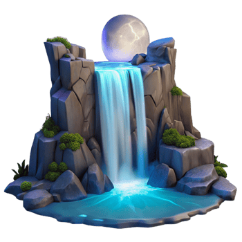vibrant abstract 3D Waterfall Illustration Moonlit Rocks Game Background premium png