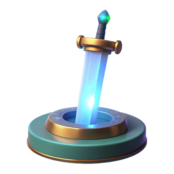 stunning traditional Glowing 3D Sword Illustration on Pedestal high quality png