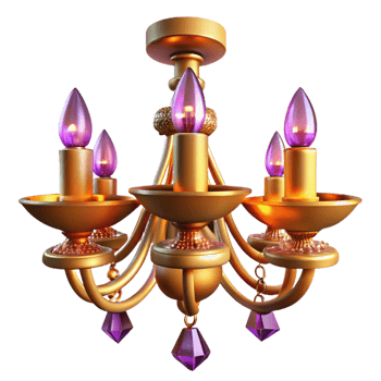 stunning abstract Elegant Gold 3D Chandelier with Purple Crystals 4K png