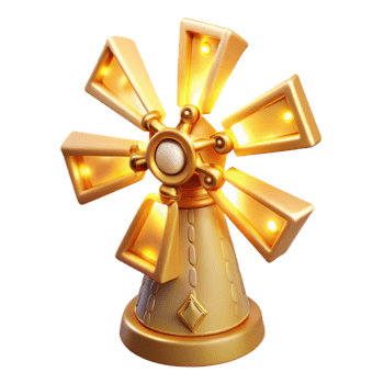 extraordinary contemporary Golden Illuminated Windmill 3D Render detailed png
