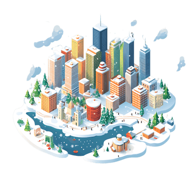 A city with snow and buildings on it png
