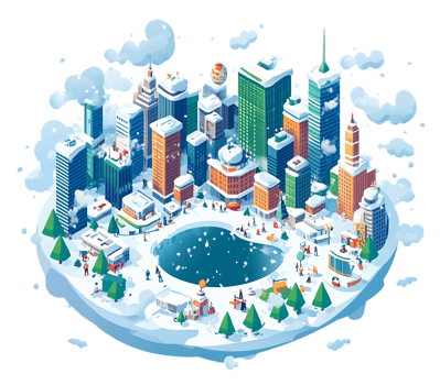 Winter city illustration png