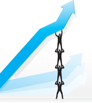 Human Tower Holding Graph, Business Concept Design vector