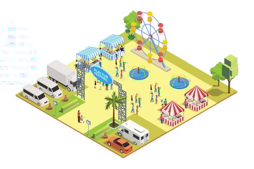 Park Amusement isometric concept. Happy people in amusement park white background vector