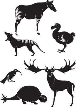 Extinct Animals Silhouette Set vector