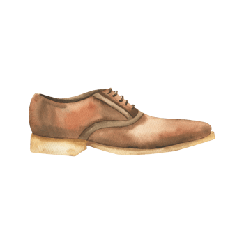 Leather men brown shoe watercolor illustration. Male classic office shoe clipart, hand drawn boot painting, wear for foot. For poster, label, logo, birthday card, invitation design png