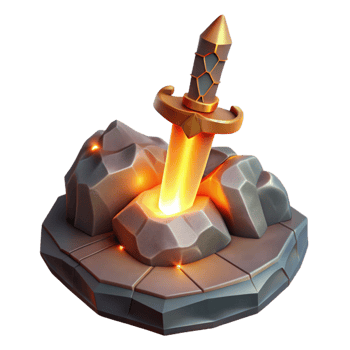 serene creative Glowing Sword in Rocks 3D Render authentic png