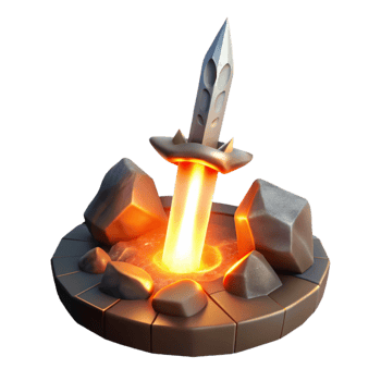elegant vintage 3D Render Glowing Sword in Stone high resolution png