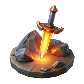 extraordinary creative Glowing 3D Sword in Rocks Illustration original png