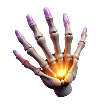 vibrant contemporary 3D Render of Hand Bones with Glowing Pain professional png