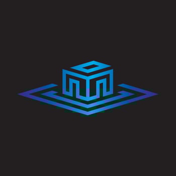 Blue cube logo, minimal geometric icon vector